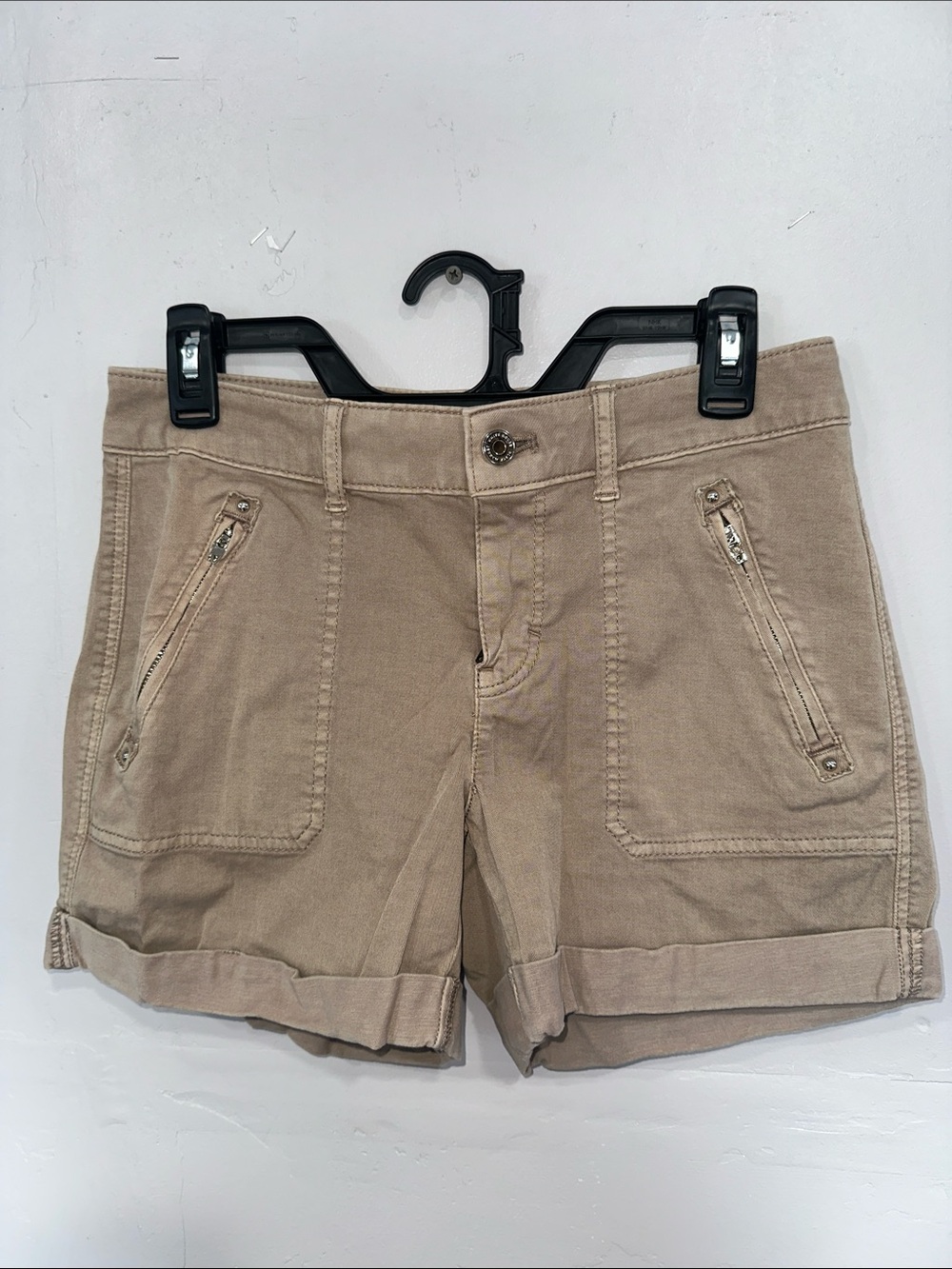White House Black Market Beige Rolled-Hem Utility Shorts